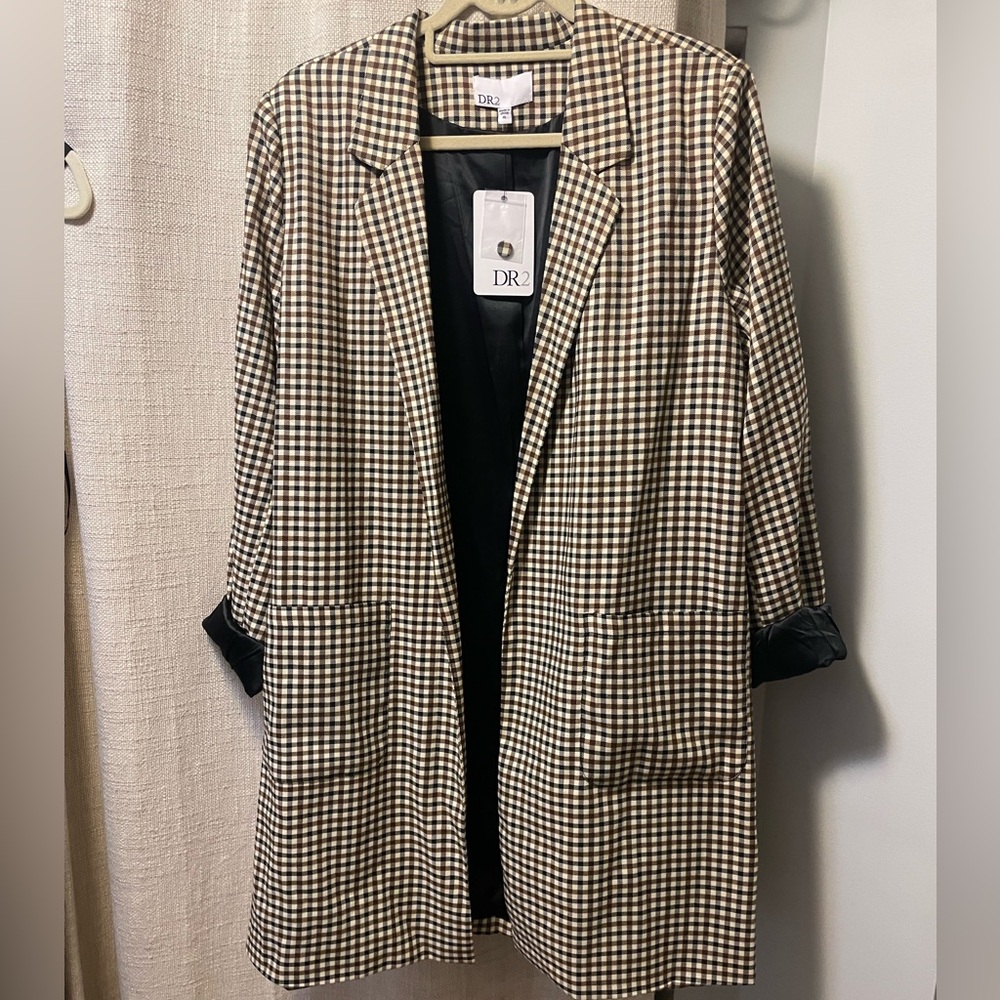 Gingham long blazer jacket!